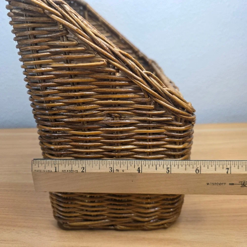 Vintage Wicker Rattan Desk Top Organizer File Letter Holder Storage Basket